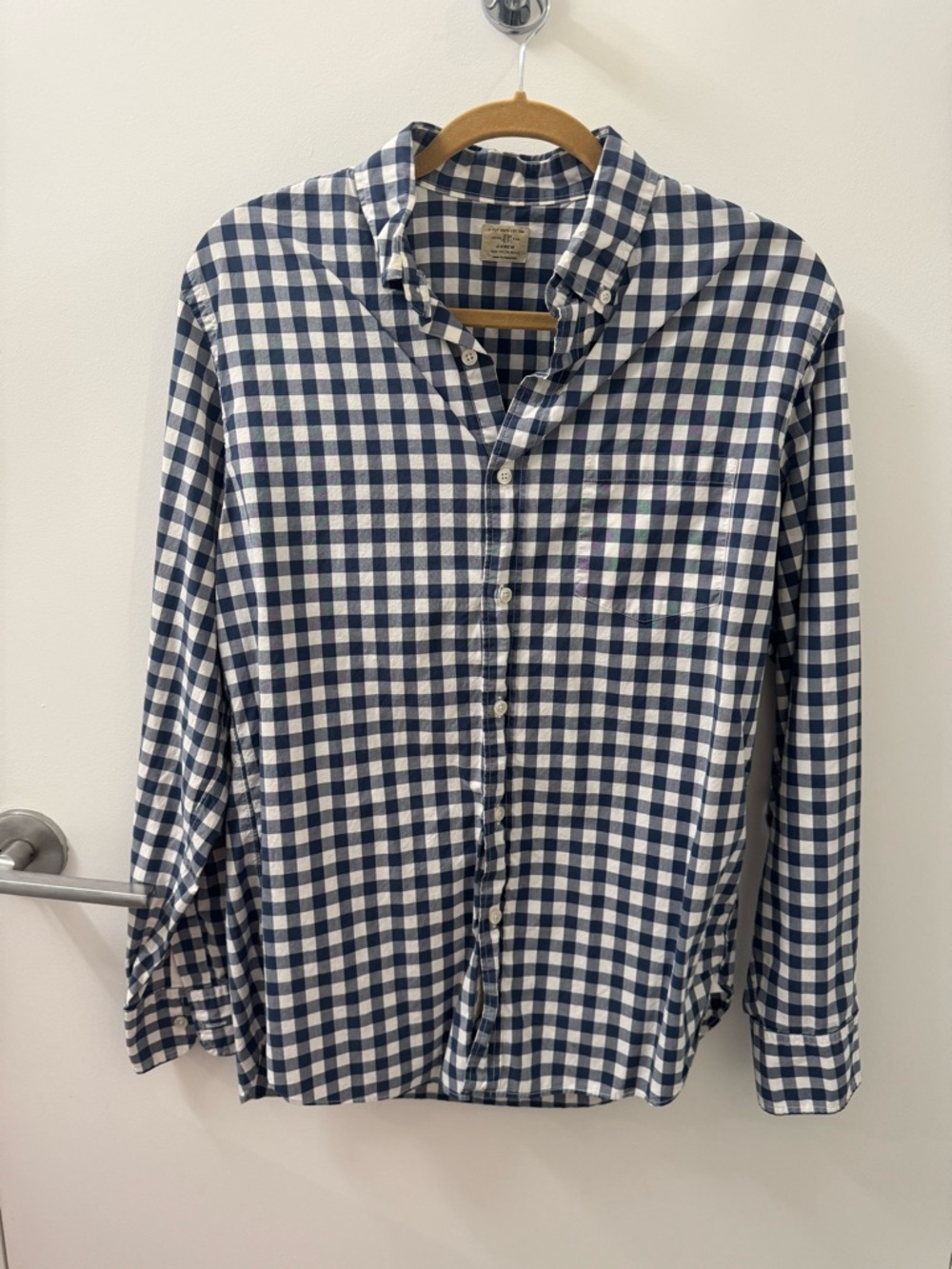 J. Crew Men’s Classic Navy & White Gingham Button-Down Shirt; size M